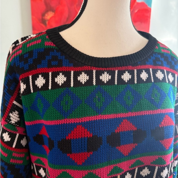 Vintage Multicolored 80s 90s Geometric Crewneck Sweater Womens L Large Vibrant - Picture 2 of 6